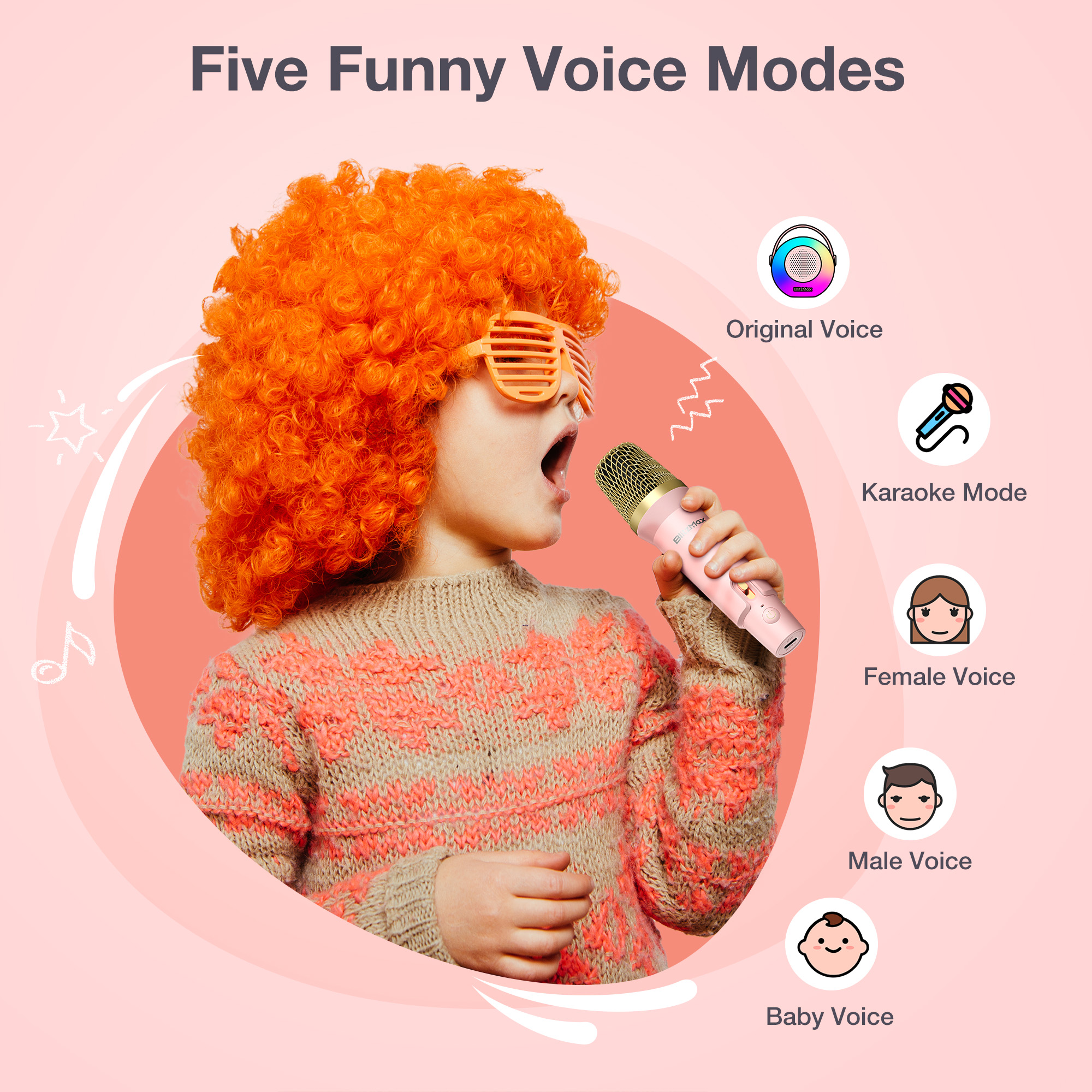 BlitzMax Mini Karaoke Machine for Kids with 2 Wireless Mics photo 5