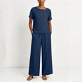 thumbnail image 5 of Cagogo Women Plus Size 2 Piece Outfits Round Neck Short Sleeve Tshirt Wide Leg Pants Casual Summer Cruise Tracksuit Loungewear Set for Travel Beach Vacation, Navy 5XL, 5 of 8