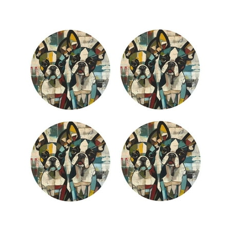 

Drink Coasters Set of 4 Colorful Bulldog Duo Leather Coasters for Coffee Table Protector Heat Resistant Cute Coasters for Home Decor Housewarming Gifts Bar Kitchen 4 Inch Round Shape