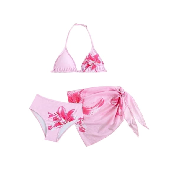 CAIVO Girls Floral Print Bikini With Wrap Skirt Summer Swimwear For Big Kids And Two Piece Tankini Swimsuit Boho Beachwear