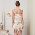 thumbnail image 7 of Women's 1920S Gatsby Dress V Neck Sequin Bead Fringed Hem Flapper Dress Beige L, 7 of 7