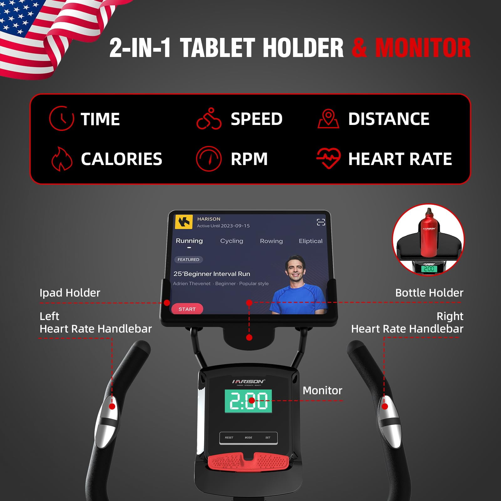 HARISON Exercise Bikes for Home with LCD Monitor, Upright Exercise Bikes 350lbs Capacity