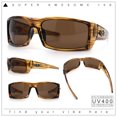 thumbnail image 2 of Classic Winged Skull 90s Wrap Around Sport Biker Plastic Rectangular Sunglasses Brown Stripe - Brown, 2 of 8