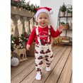thumbnail image 4 of Cjfdfy Newborn Baby Boy Christmas Outfit Red Truck Tree Print Long Sleeve Romper And Print Overalls And Santa Hat 3Pcs Infant Cute My First Christmas Fall Winter Clothes 0-18M, 4 of 9