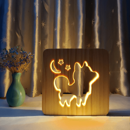

TIMPCV Puppy Led Night Light Solid Wood Low Energy Used Button Switch Soft Warm Light Creative Friends Gift Bedroom Home Decoration.