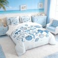 thumbnail image 2 of Manfei Blue Seashell Starfish Bedding Comforter Set for Girls Kids, Princess Bow Full Bedding Set, Reversible 7-Piece, 2 of 6