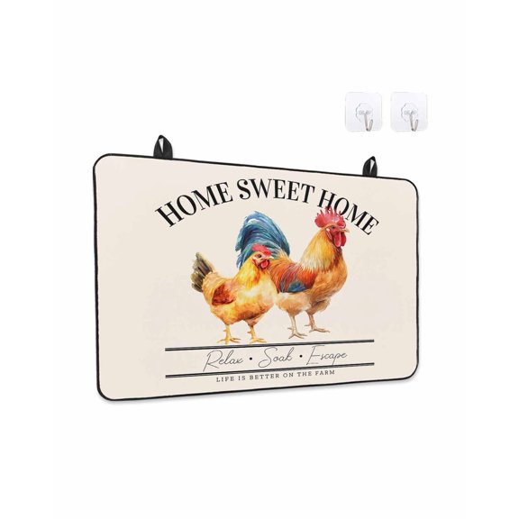 Stove Top Covers for Electric Stove 24x21 Inches, Farmhouse Rooster Heat Insulation Fireproof Glass Cooktop Protector, Watercolor Cute Animals Retro Art Countertop Stovetop Cover for Kitchen