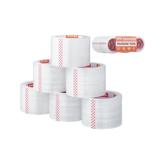 VEVOR Clear Packing Tape, 3 inches Core, 6 Rolls 3 Inches x 65 Yards Packing Tapes, 2.7 Mil Thick, Heavy Duty Packaging Tape Designed for Moving, Storage and Packing, Shipping and Mailing, Office