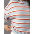 thumbnail image 5 of Women's Striped Crew Neck Drop Shoulder Short Sleeve Cropped Knit Sweater Blue S, 5 of 8