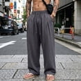 thumbnail image 4 of Mifsaly Linen Pants for Men Loose Fit Elastic Waist Drawstring Long Trousers Casual Lightweight Summer Beach Pants with Pockets Dark Gray,M, 4 of 5