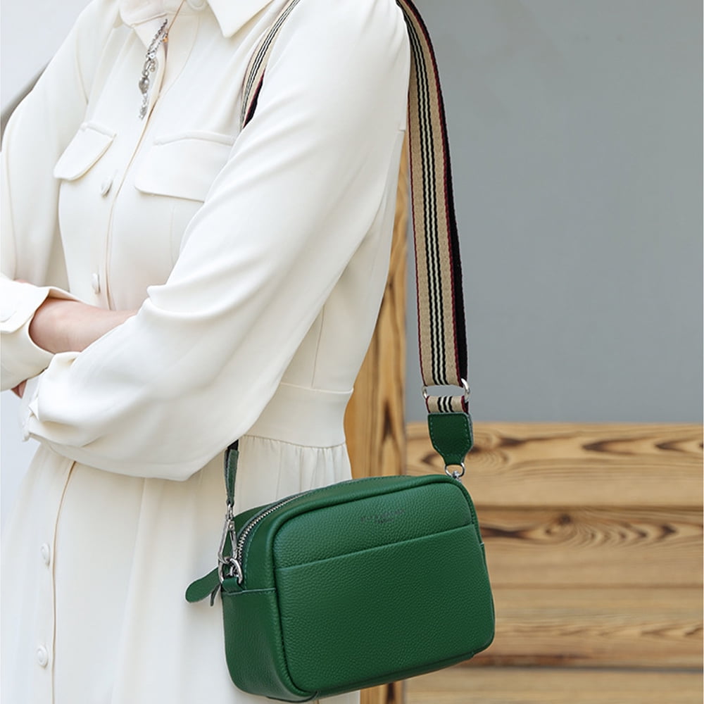 Crossbody Bag for Women Leather Wide Strap Shoulder Bag Purse Trendy Crossbody Purse Top Zip, 25*16*8cm - green