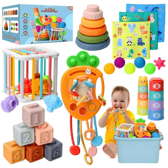 Juego de juguetes para bebés Wattne 7 en 1 Montessori de 6 a 12 meses con cordón
