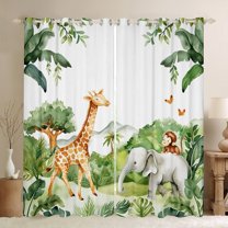 Feelyou Kawaii Giraffe Elephant Black Out Curtains, Jungle Wildlife Animal Curtains Pack of 2 (42x63 Each), Teens Boys Girls Kids Bedroom Curtains, Black Out Curtains Decor