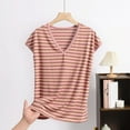 thumbnail image 2 of Agkizg Fall Women's Short Sleeves Pajama Tops,Women's Cotton Sleepwear T-Shirt,Fashion Casual Loose Stripe V Neck Summer Thin Edition Short Sleeved Pajamas Tops, 2 of 4