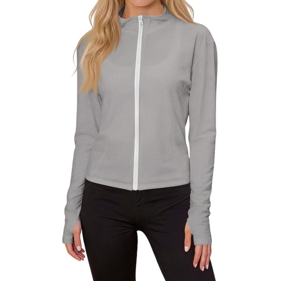 Athletic Jackets for Women Long Sleeve Mock Neck Full Zip Tops Breathable Workout Sports Yoga Running Activewear Light Gray L