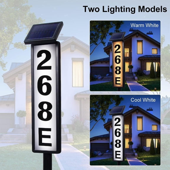 Solar House Number Sign Light, Large Solar Address Sign with 2 Mode, Waterproof Lighted Address Numbers Outdoor, Solar Powered Illuminated LED Address Plaque for Outside, Yard, Street, House