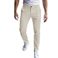 thumbnail image 3 of MXALUOB Men's Slim Fit Dress Pants Stretch Straight Leg Pleated Business Trousers with Button Closure Solid Color Classic Chino Pant, 3 of 7