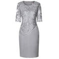 thumbnail image 5 of Summer Dresses for Women 2025 Plus Size Sequin Short Midi Ladies Evening Party Summer Dress Grey L, 5 of 6