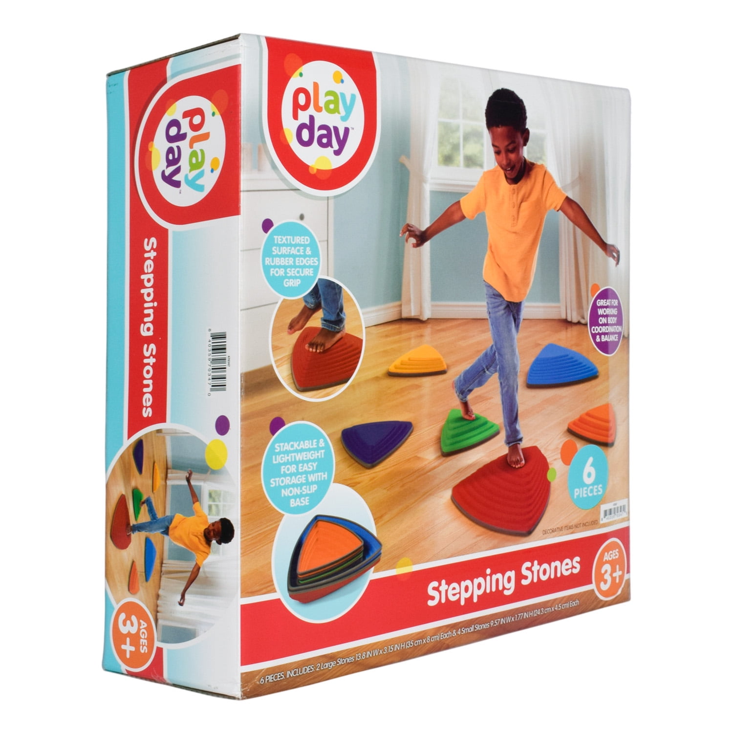 Play Day Stepping Stones, NonSlip , 6 Balance Stone Pieces, Baby and Toddler Toys  (图3)