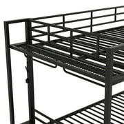 Euroco Metal Full over Full Bunk Bed wih Storage Shelves, Clothes Habnger and LED Light for Kids Teens Room, Black