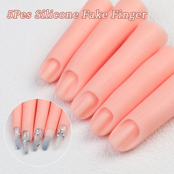 Silicone Practice Fingers for Acrylic Nails, 5 Pcs Soft Fake Finger Simulation Nail Practice Hand Nail Training Mannequin Finger for DIY Nail Design Practice Beginners