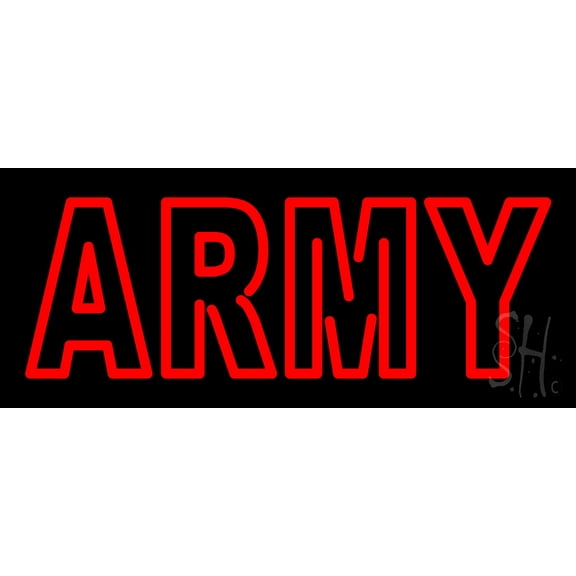 Red Double Stroke Army LED Neon Sign 10 x 24 - inches, Black Square Cut Acrylic Backing, with Dimmer - Bright and Premium built indoor LED Neon Sign for Defence Force.
