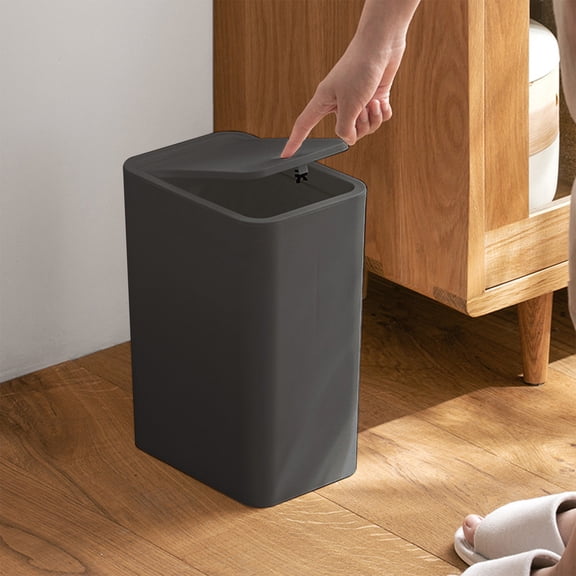 OEFNTAC Trash Can Kitchen Trash Can with Lid Plastic Wastebasket with Popup Lid for Toilet, Office, Bedroom, Living Room Black,White,Gray 13.11x8.74x6.18in