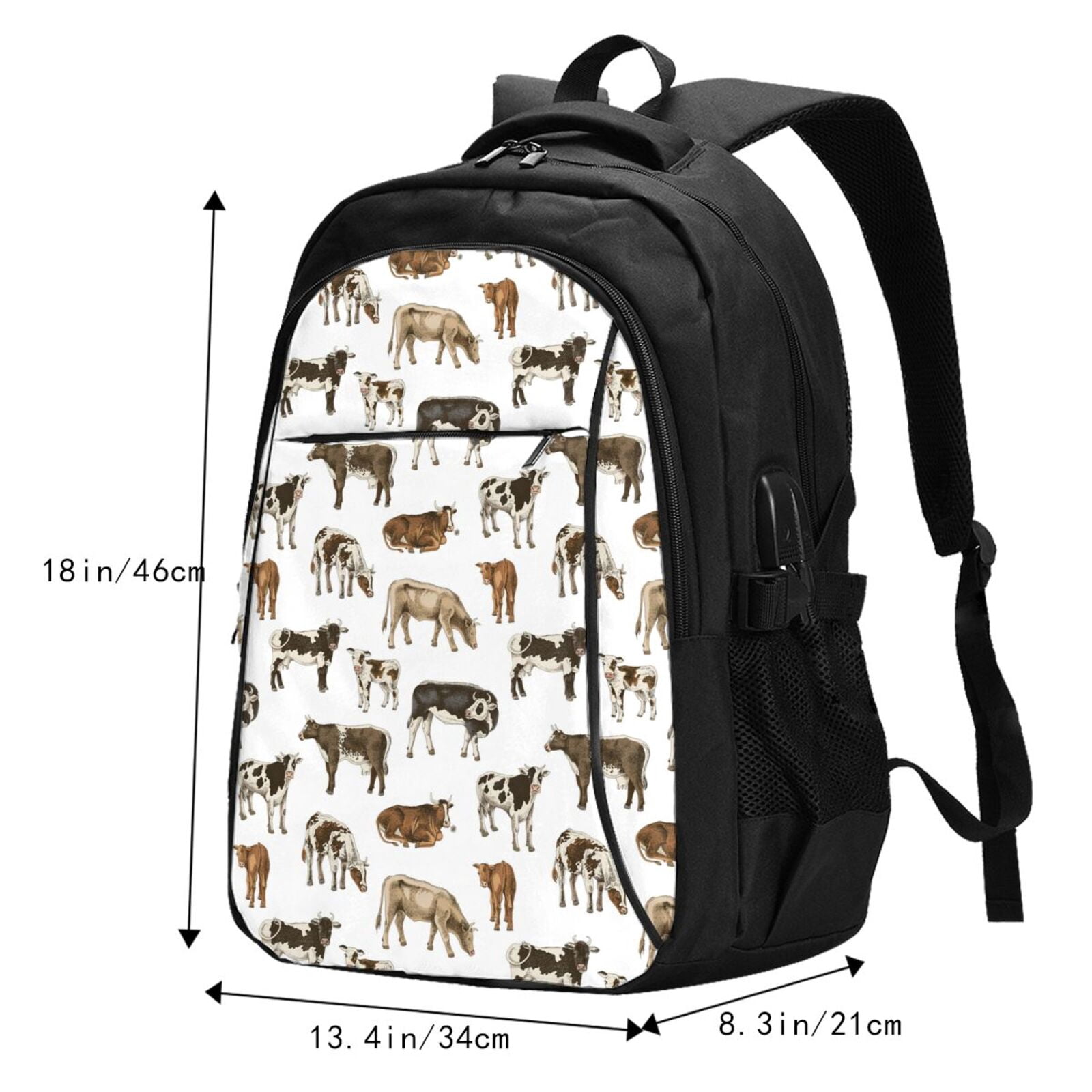 Vsdgher Cow Print Travel Laptop Backpack, Laptops Backpack with USB Charging Port, Water Resistant Computer Bag Gift for Men & Women