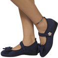 thumbnail image 5 of IEMIEMIEM Women's Mary Jane Flats Bow Pearl Rhinestone Floral Dress Shoes Adjustable Strap Low Wedge Comfort Walking Shoes Ballet Flats Casual Wedding Party Ballerina Flat 8.5 Wide Blue, 5 of 7