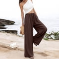 thumbnail image 7 of Palazzo Pants for Women Dressy Drawstring Elastic Waist Casual Linen Pant Summer Beach Wide Leg Trousers with Pockets, 2XL, 7 of 7