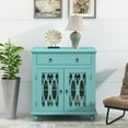 thumbnail image 2 of 31.5" Vintage Console Table Sofa Table with 2 Carved Glass Doors & 1 Drawer, Solid Wood Accent Buffet Sideboard with Adjustable Shelf Storage Cabinet for Entryway, Kitchen, Dining Room, Navy Green, 2 of 7