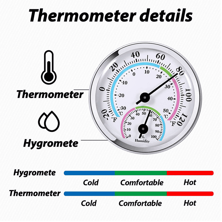 Indoor Outdoor Thermometer Hygrometer,Mini 2 in 1 Temperature Humidity  Gauge,Round Pointer Analog Hygrometer for Indoor Office Home Room Outdoor  A8A5