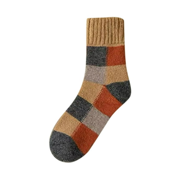 cfhntfmh Socks for Women Plaid Wool Blend Slipper Socks Cozy Winter Warm Soft Plush Thick Crew Socks