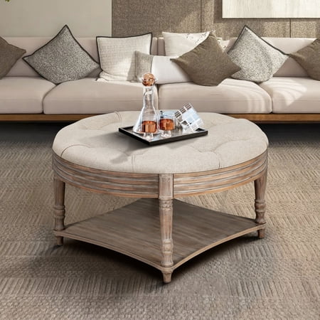 Round Ottoman with Storage Option | Fit Different Living Room Styles | MDF & Linen | Organize Home Life