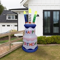 Fraser Hill Farm 6-ft. Tall Happy Birthday 2-Tier Cake with 4 Faux Candles Outdoor Blow-Up Inflatable with Lights FHINBDCAKE064-L