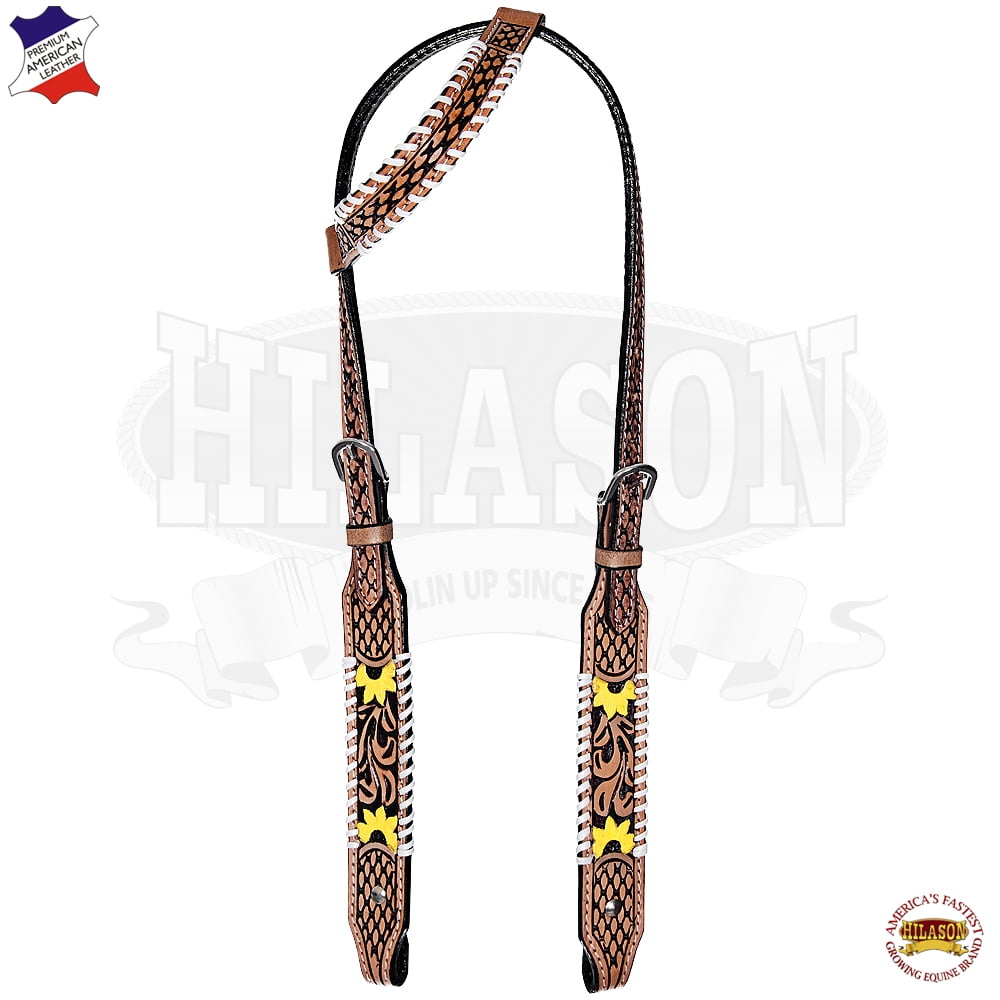 Western Horse One Ear Headstall Tack Bridle American Leather Sunflower