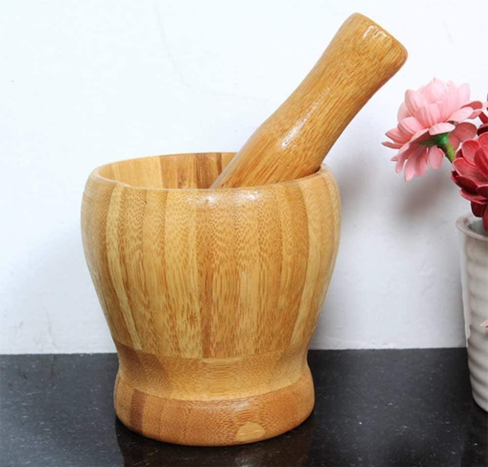 Fablcrew 1 Piece Mortar and Pestle in Natural Bamboo Wood Kitchen Utensils for Spice Ginger Grass Garlic Seed 