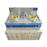 Double Burner Commercial Gas Stove Burner High Fierce Fire Stove Chinese Wok Range Burner LNG LPG Cooker with Baffle and Water Basin 110V