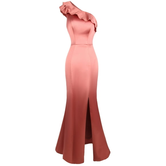 ANGEL FASHIONS Women Ruffle One Shoulder Split Satin Mermaid Evening Dress Medium
