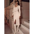 thumbnail image 5 of Women'S 2025 Fall Trendy Midi Sweater Dress Casual V Neck Long Sleeve Ribbed Knit Winter Bodycon Dresses White M, 5 of 8