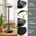 thumbnail image 3 of 2 Pack Cordless Table Lamps, Battery Operated LED Desk Lamp, 3-Color Stepless Dimming, Portable & Waterproof, for Restaurants, Bedrooms, Bars, Outdoor Parties, Camping, and Cafes (2Pack Black) C108, 3 of 3