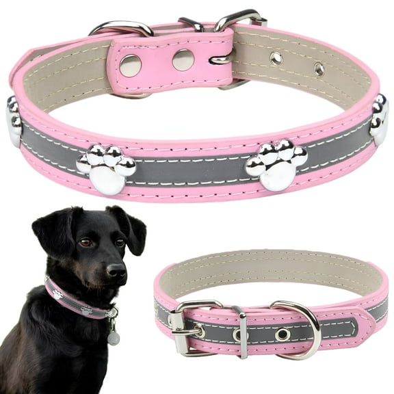ACDANC Leather Dog Collars Reflective Dog Collar with Metal Buckle for Small Medium Large Dogs