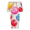 thumbnail image 5 of Pastel Rainbow Lollipop Women's Off The Shoulder Ruffles Summer Wedding Guest Loose Casual Party Beach Dress, 5 of 9