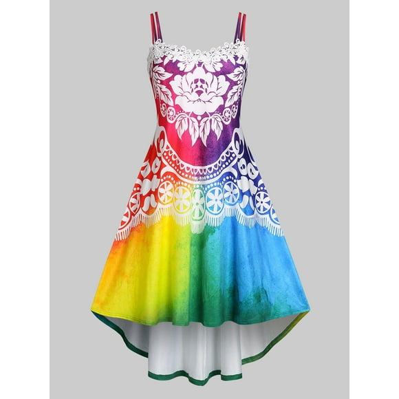 Tallas grandes impresas Highi Midi Sundress Rosegal Vestidos casuales de talla grande