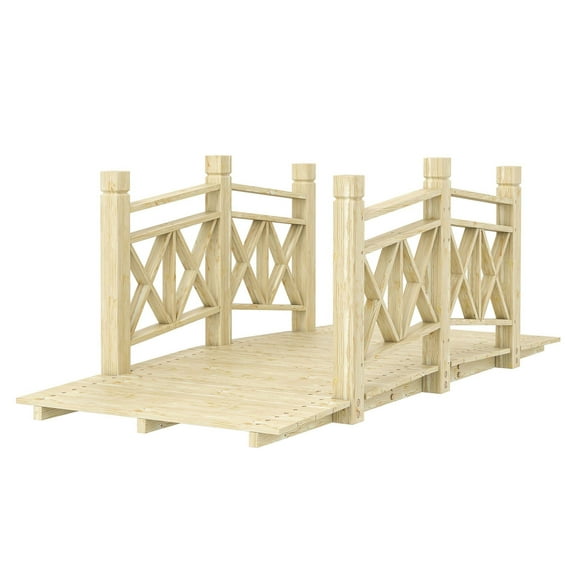 5' Wooden Garden Bridge - Footbridge for Ponds, Creeks & Streams - Rustic Outdoor Decor - Nature Wood Finish - 264 lbs Capacity