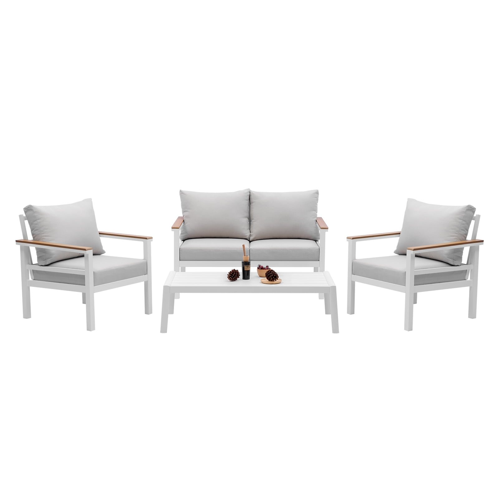 Outdoor Furniture Set 4 Pieces Patio Aluminum Conversation Sets Sectional Sofa Set with Table