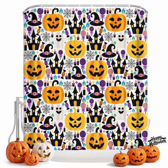 Shower Curtains for Bathroom-36"x72",Halloween Ghost Pumpkin Castle Waterproof Bath Curtain Grommet Shower Curtain Set with Hooks