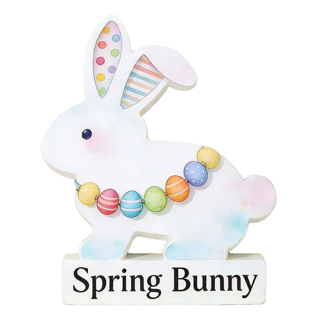 YWIYIUD 1PC Wooden Easter Rabbit Table Decorations Easter Hand Painted Rabbit Ornaments Tabletop Centerpieces Tiered Tray Decor for Spring Easter Indoor Home Party Patio Yard Decor 6.5inch