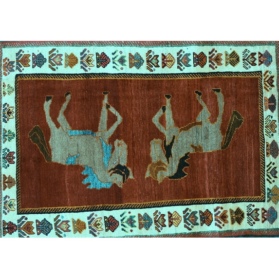 Ahgly Company Indoor Rectangle Animal Light Blue Traditional Area Rugs, 5' x 7'