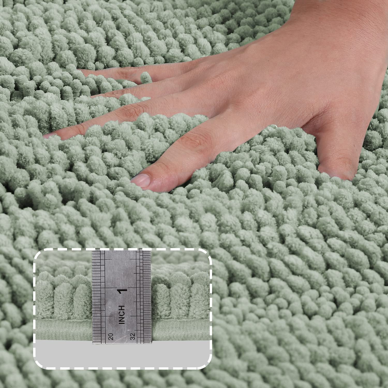 ZGAD  Sage Green Bathroom Rugs Runner Extra Long Large Bath Mat Plush Shaggy Chenille Bathroom Rug 47 x 17 Non-Slip Bath Rug Runner Extra Soft & Absorbent Thick Floor Mats, Machine Washable, Sage